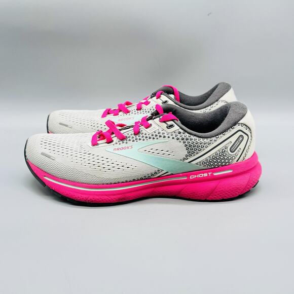 Brooks Shoes Womens 8 White Gray Pink Ghost 14 Road Running Athletic Sneakers - Picture 5 of 13